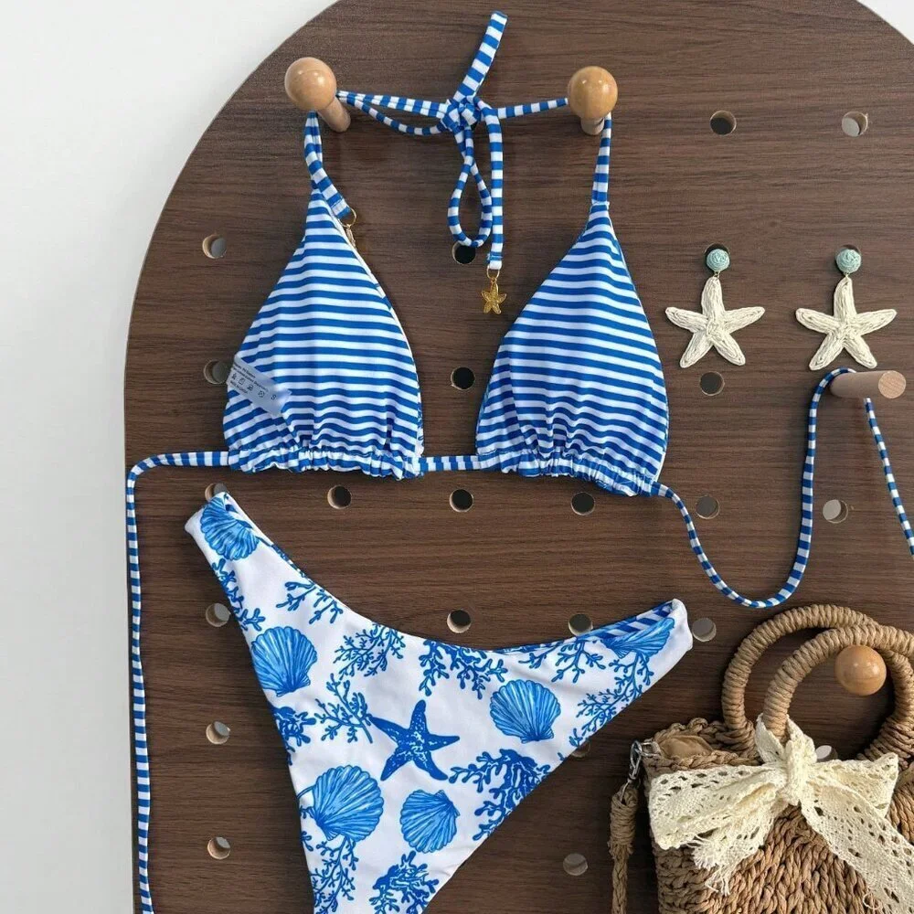 Multicolor Cute Women's Beach Reversible Bikini Set